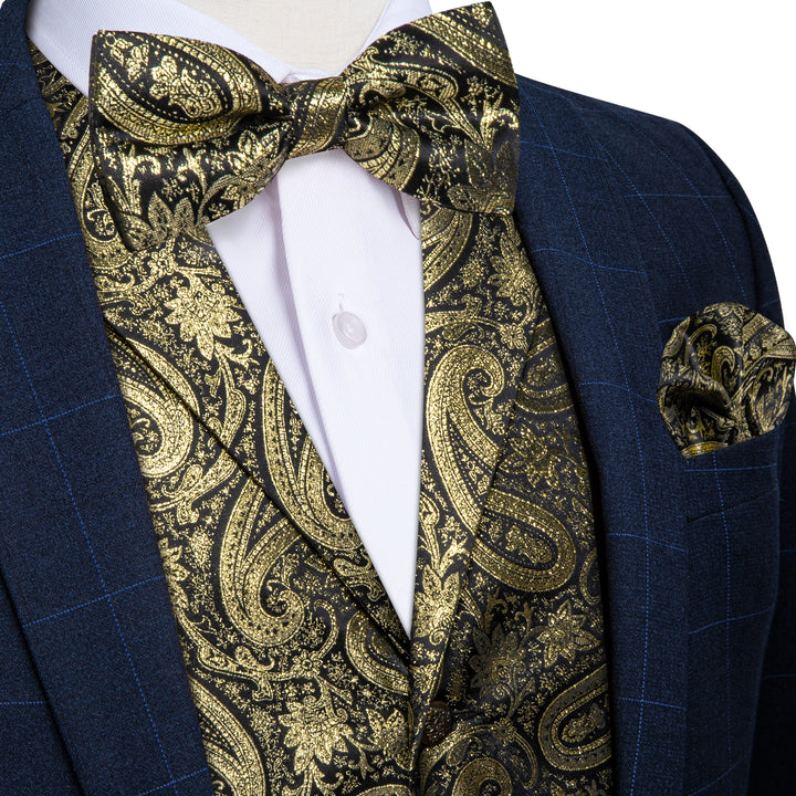 gold vest and bow tie