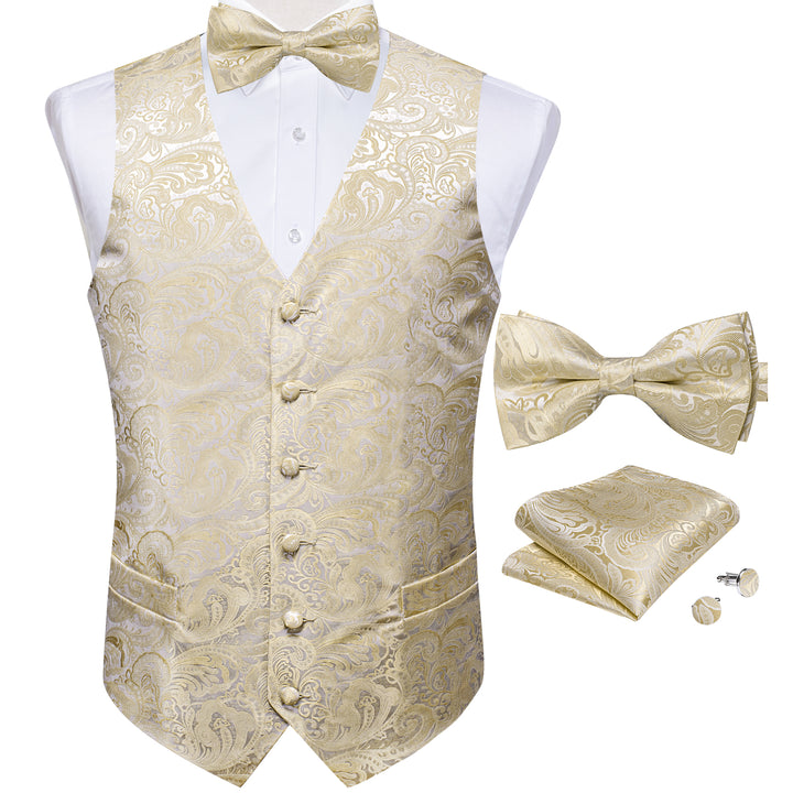 Champagne – Vest Bow Jacquard Silver ties2you Men\'s Silk Paisley Handkerchief Tie