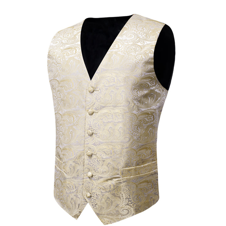 Silver Champagne Paisley Jacquard Handkerchief Silk Vest – Men\'s Tie Bow ties2you