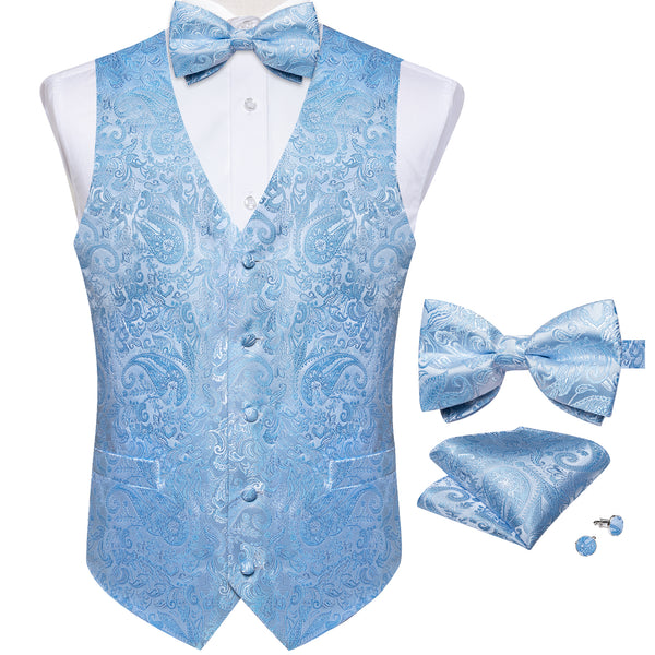 light blue vest and tie