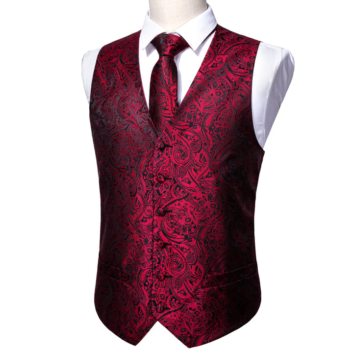 New Red Black Paisley Men's Vest Tie Hanky Cufflinks Set Waistcoat Sui ...