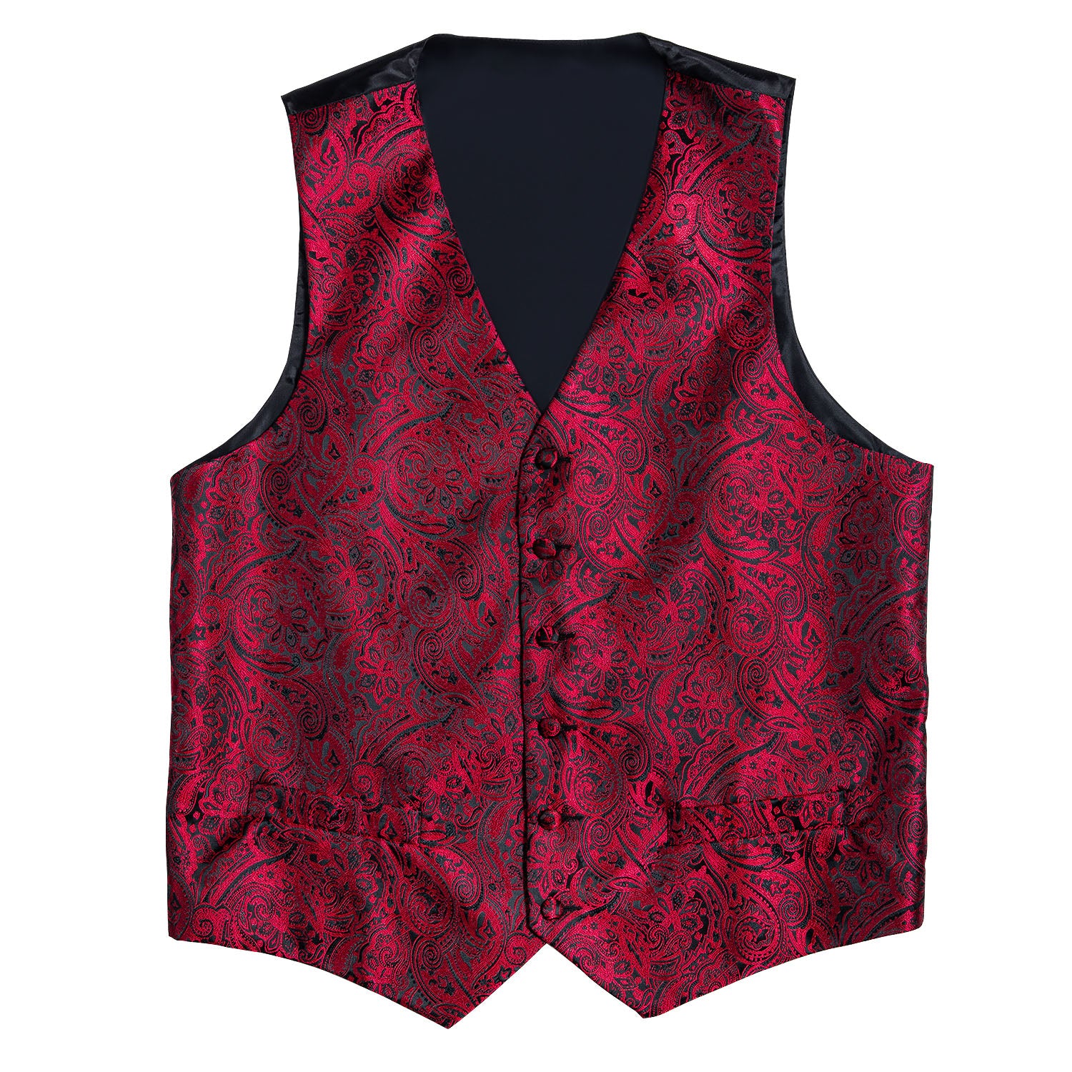 New Red Black Paisley Men's Vest Tie Hanky Cufflinks Set Waistcoat Sui ...