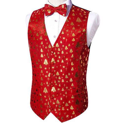 Christmas Red Gold Xmas Tree Pattern Mens Tie Set