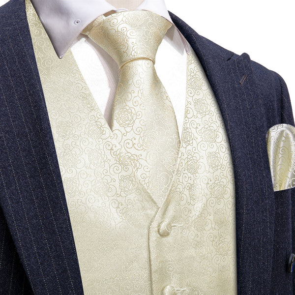 Fashion Champagne White floral jacket Men's Wedding Sleeveless Button-up Vest