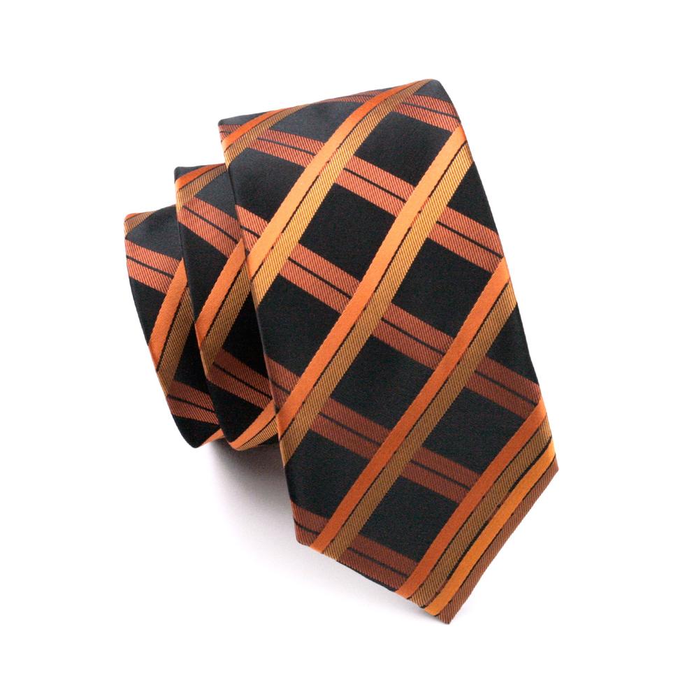 Orange Black Plaid Men's Tie Pocket Square Cufflinks Set – ties2you
