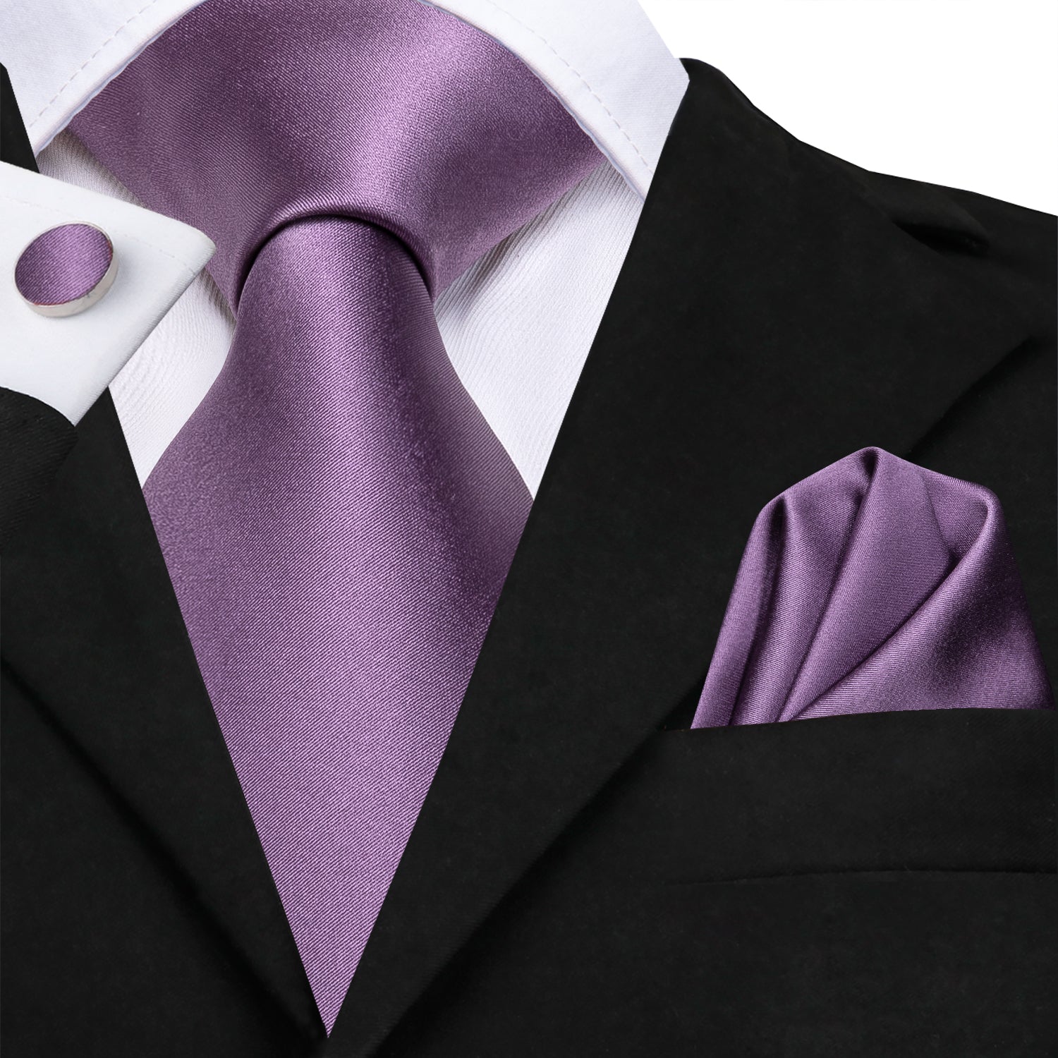 New Shiny Purple Solid Tie Pocket Square Cufflinks Set – ties2you