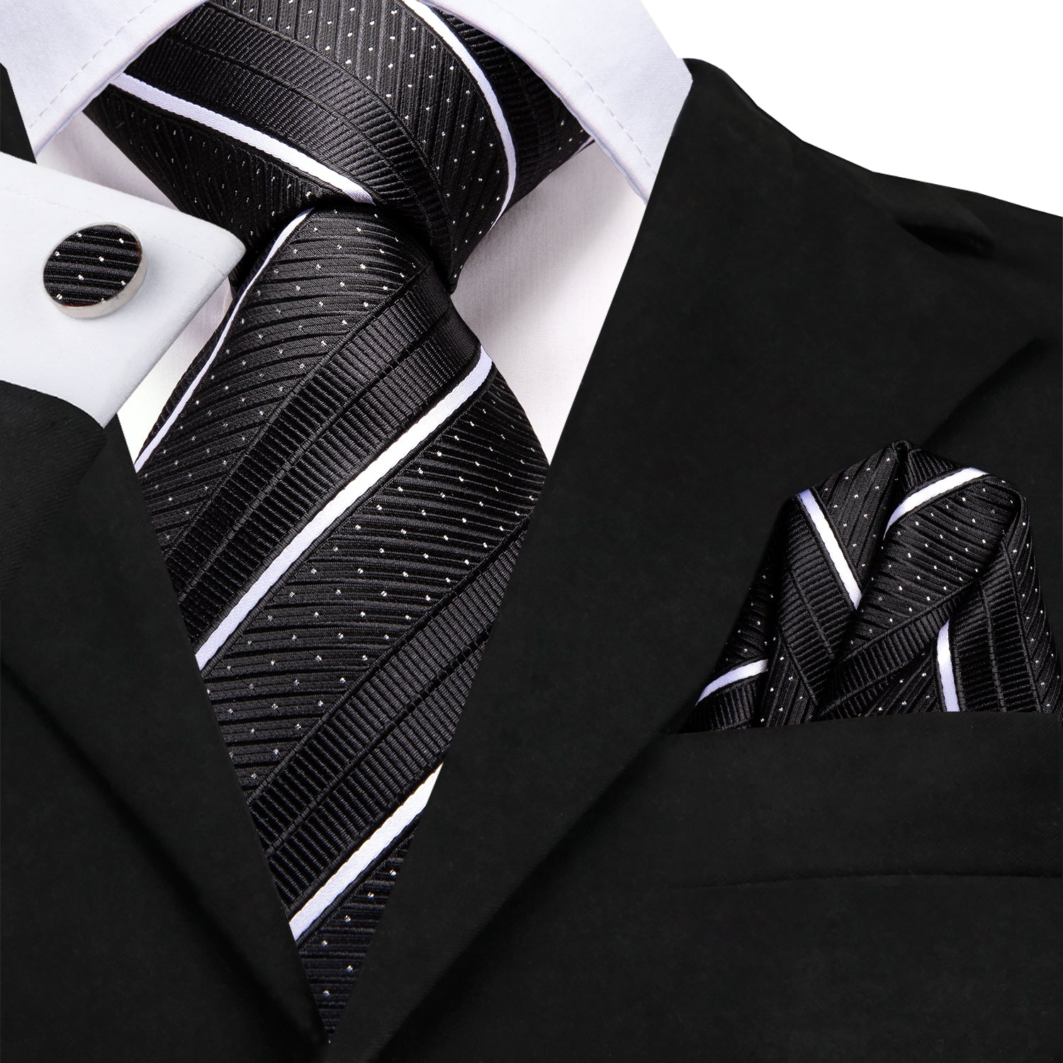 Ties2you Silk Tie Black White Line Striped Tie Set for Men classic ...