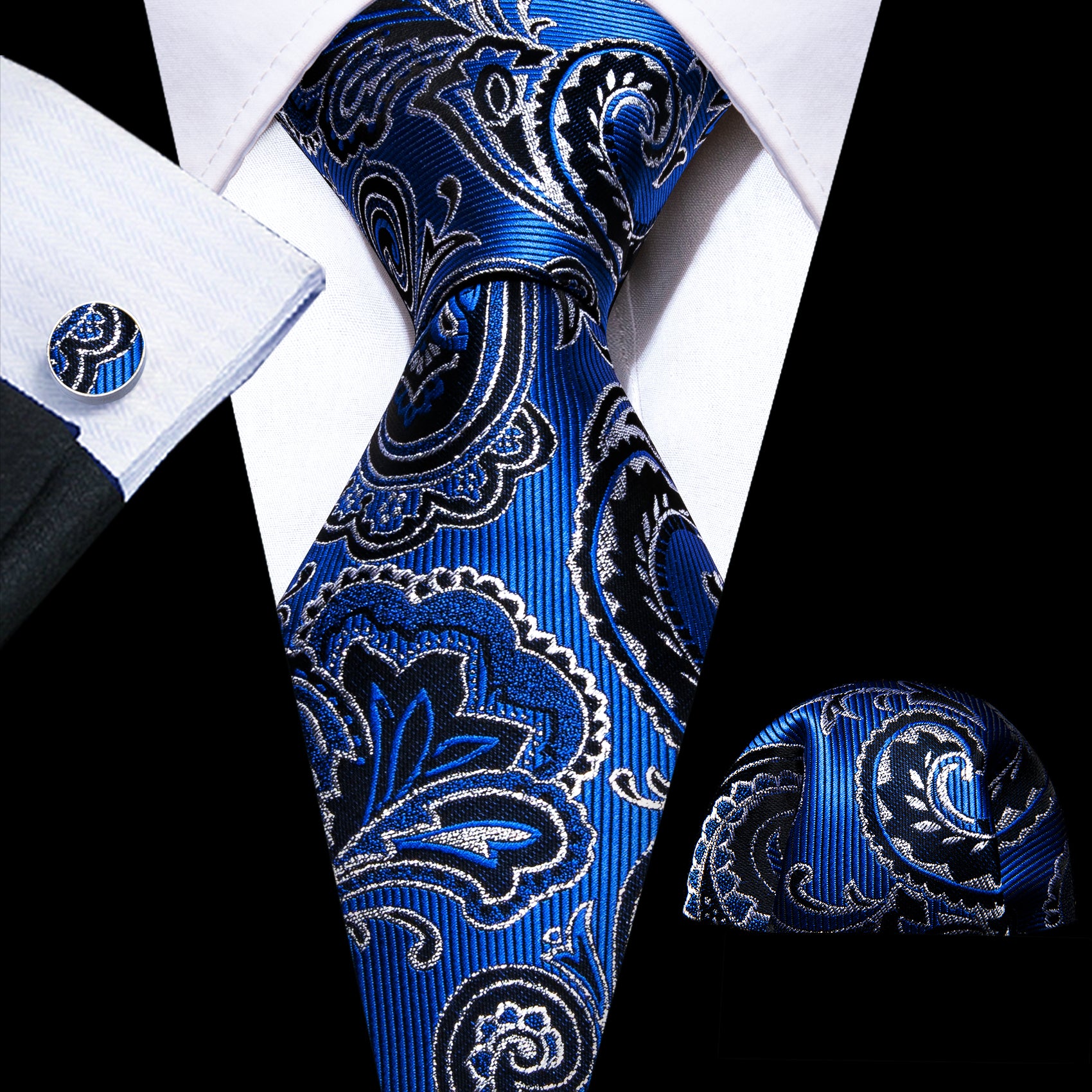 Luxury Blue Paisley Men's Necktie Hanky Cufflinks Set – ties2you