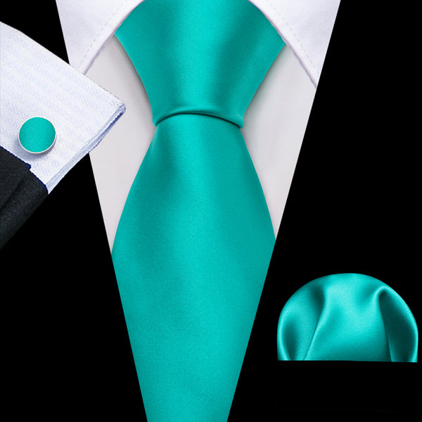 Mint Green Solid Silk Men's Necktie Hanky Cufflinks Set