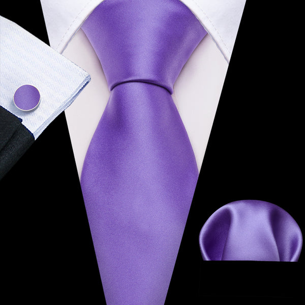 Ties2you Purple Tie Solid Lavender Silk Men's Necktie Hanky Cufflinks Set