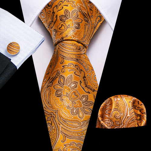 Men's Luxury Orange Paisley Tie - 100% Silk