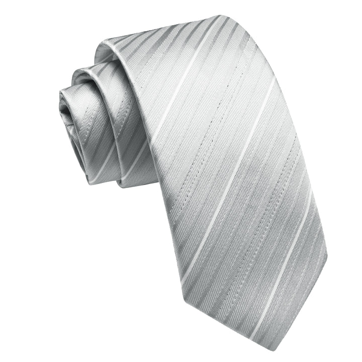 classic business silk striped men's silver tie pocket square cufflinks set