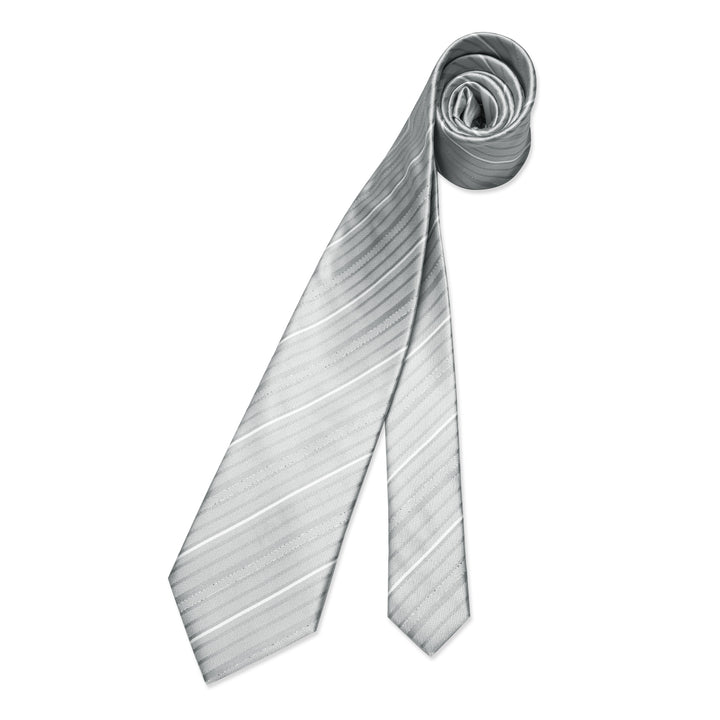 Silver Light Gray Striped Mens Tie Pocket Square Cufflinks Set – ties2you