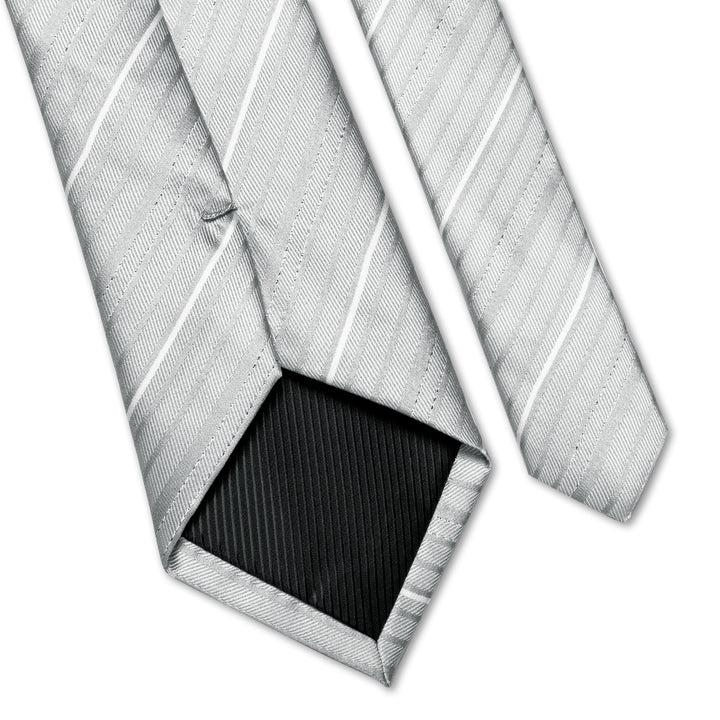 classic business silk striped men's silver tie pocket square cufflinks set