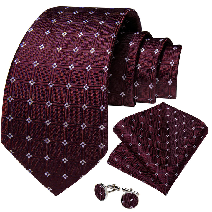 classic business silk mens deep red plaid ties pocket square cufflinks set