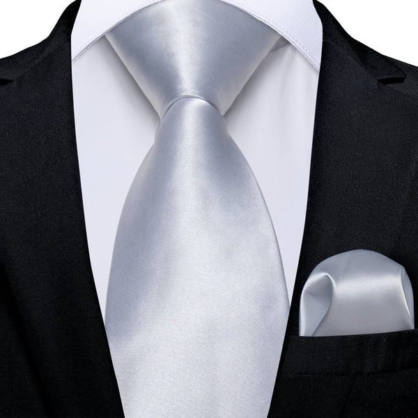 business silk mens solid light grey silver ties pocket square cufflinks set