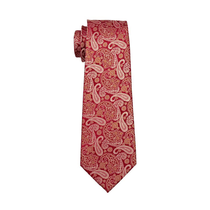 fashion paisley silk mens red and gold tie handkerchief cufflinks set