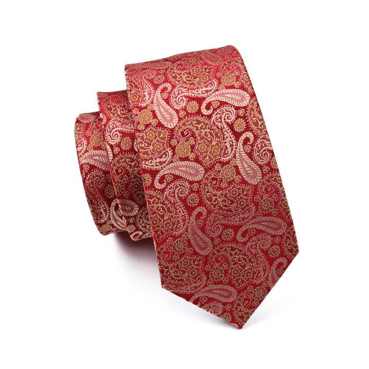 fashion paisley silk mens red and gold tie handkerchief cufflinks set